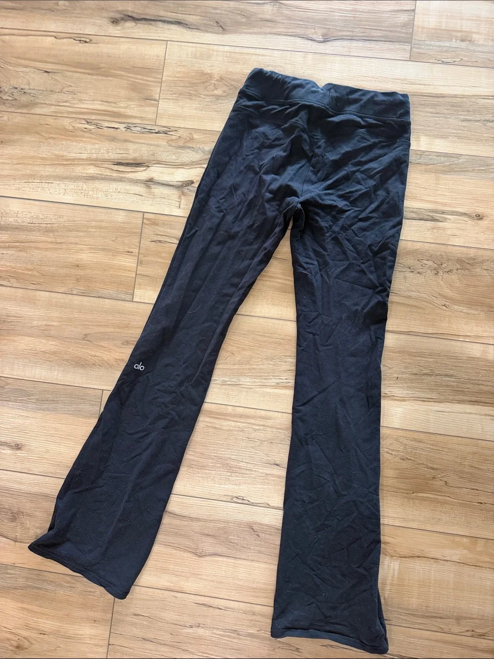 Women’s Alo Black Drawstring Mid high Waist boot flare pants
